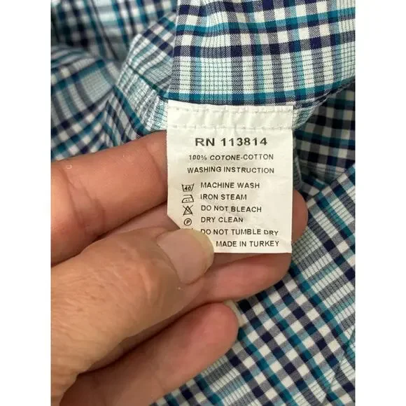 Billy Reid Mens Medium Standard Cut Button Down Blue Multi Plaid Shirt Italy - Picture 12 of 12